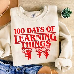 100 Days of Learning Stranger Things NEW tan crewneck sweatshirt
